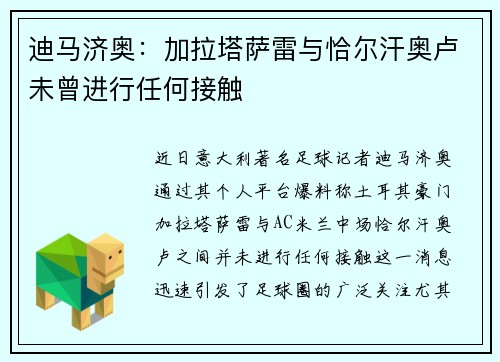 迪马济奥：加拉塔萨雷与恰尔汗奥卢未曾进行任何接触